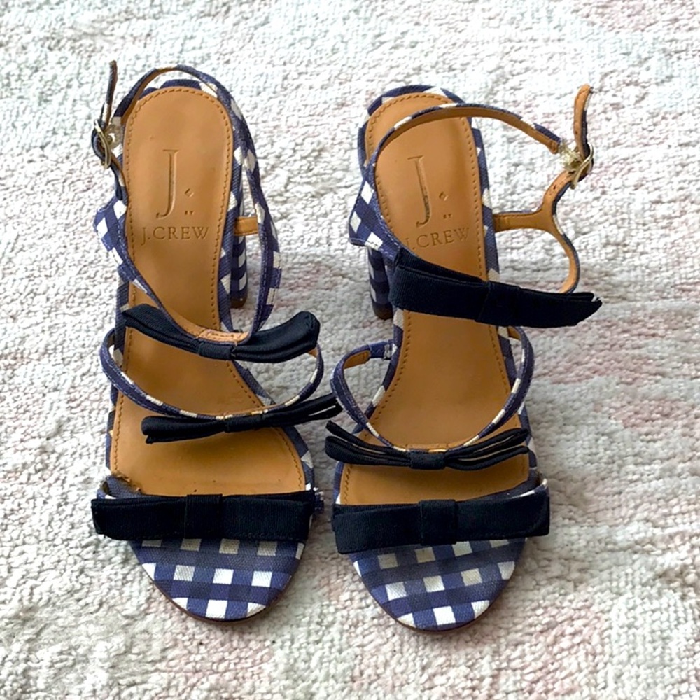 Blue & White Gingham J Crew high heel sandals 5.5